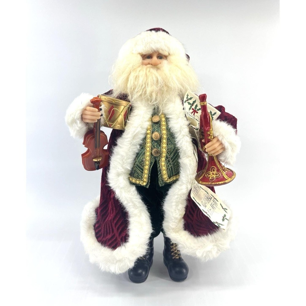 Victorian Old World Santa Standing Figure Christmas Music Violin Drum Horn 17"